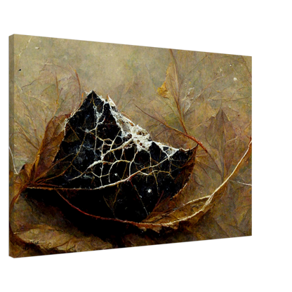 Leaf in Web Black, Wall Art, Canvas, Wabi Sabi